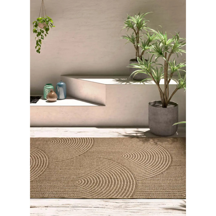 ACRA Alfombra de exterior geométrica efecto yute color natural, varias medidas disponibles.