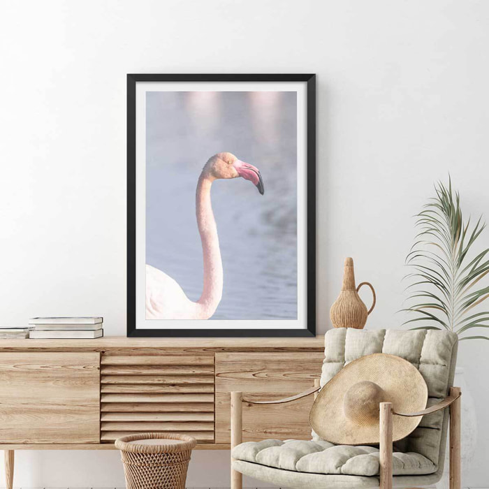 Affiche pastel pink flamingo Affiche sous cadre noir