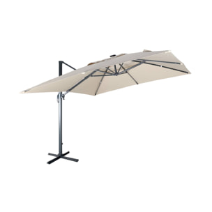 Parasol déporté solaire LED 3x3m Luce beige avec lumière intégrée + housse