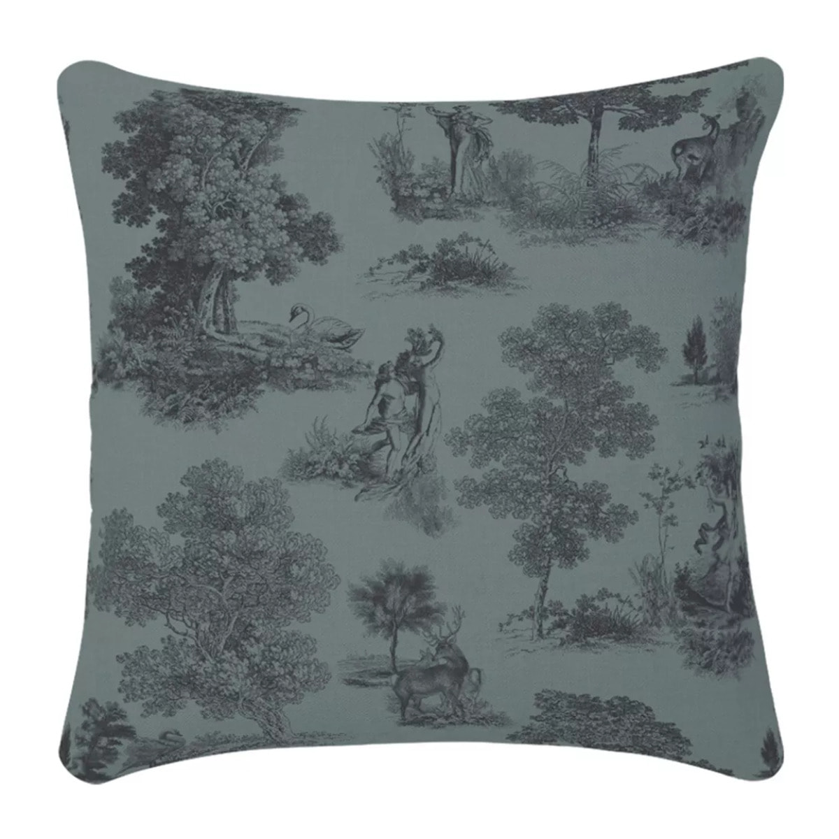 Housse de coussin lin & coton 165 g/m² imprimé bleu Poesie topaze
