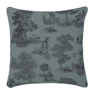 Housse de coussin lin & coton 165 g/m² imprimé bleu Poesie topaze
