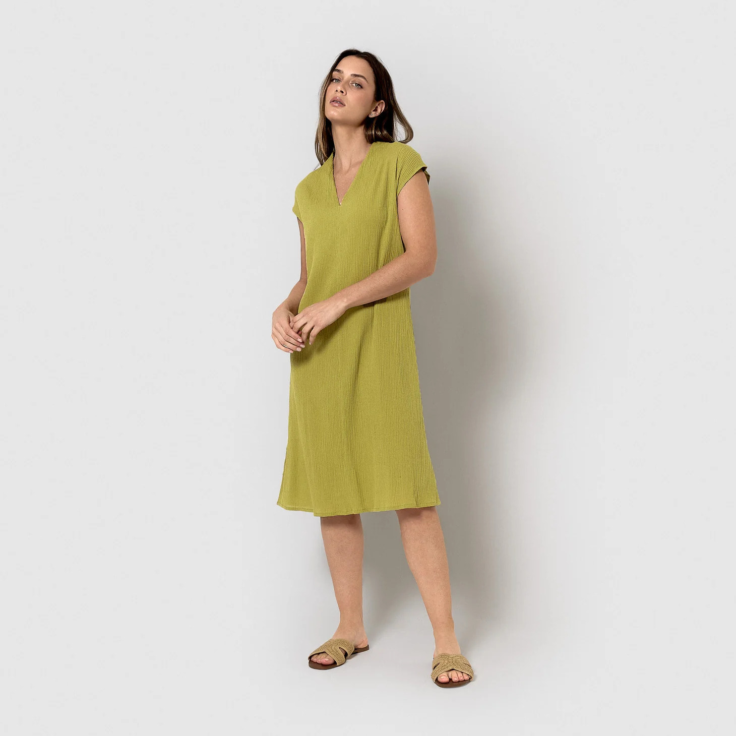 Vestido corto algodón lino lima