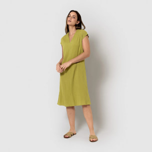 Vestido corto algodón lino lima