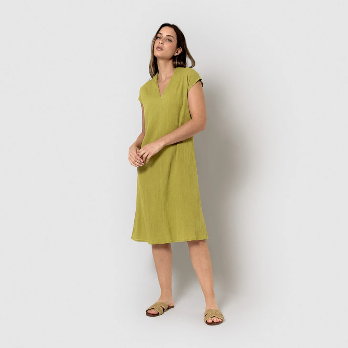 Vestido corto algodón lino lima