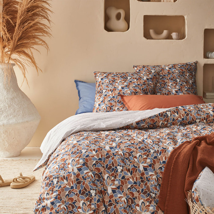 Housse de couette imprimée en percale de coton, CYCLADES, Orange et bleu