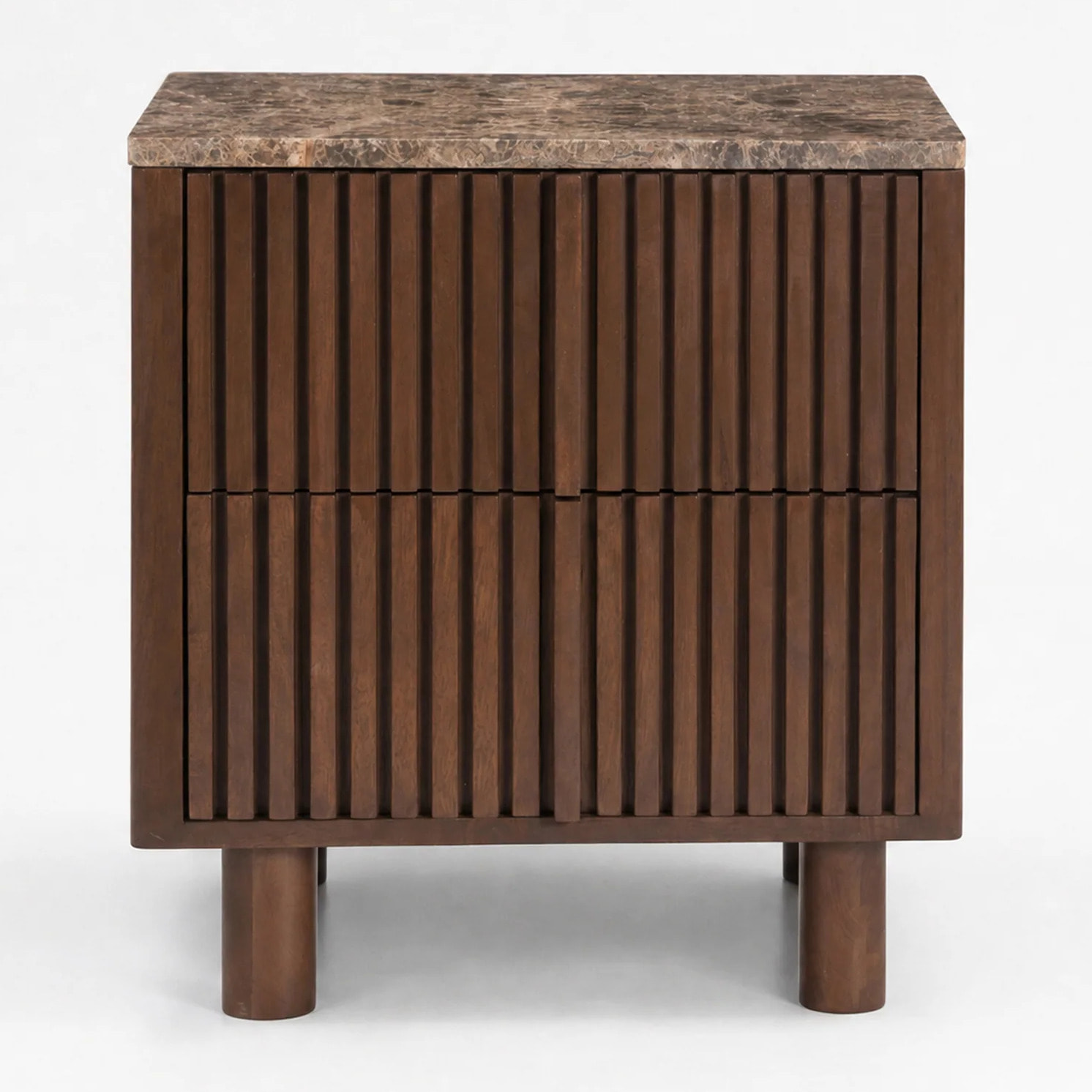Table de chevet en bois de manguier et plateau en marbre - Flavio