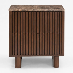 Table de chevet en bois de manguier et plateau en marbre - Flavio