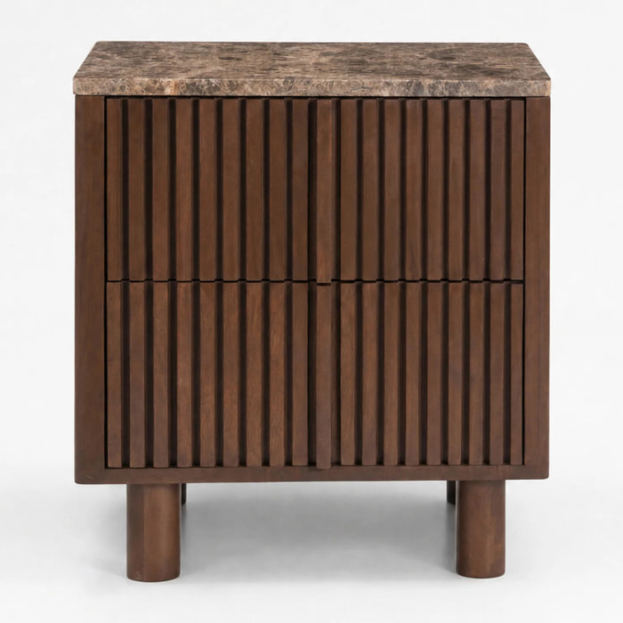 Table de chevet en bois de manguier et plateau en marbre - Flavio