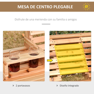 Banco Columpio de 2-3 Plazas Banco Colgante de Madera con Mesa de Centro Plegable 2 Portavasos y Reposabrazos Carga 200 kg para Jardín Terraza Balcón 150x75x53 cm Natural