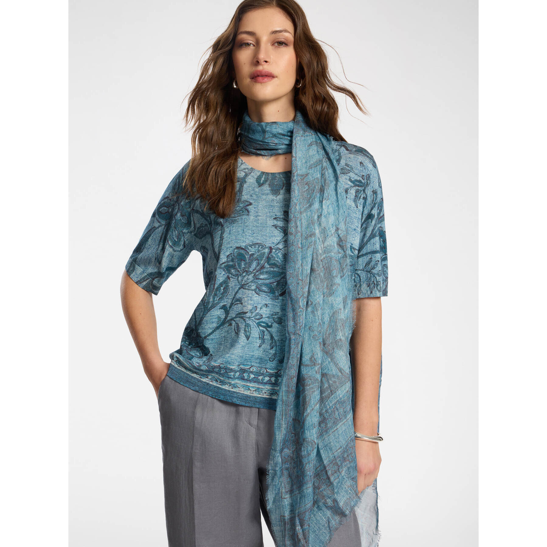 Elena Mirò - Foulard in modal stampato - Blu