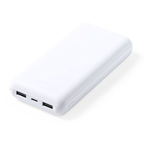 Power bank da 20.000 mAh. 2 uscite USB e 1 ingresso Type C. Cavo non incluso
