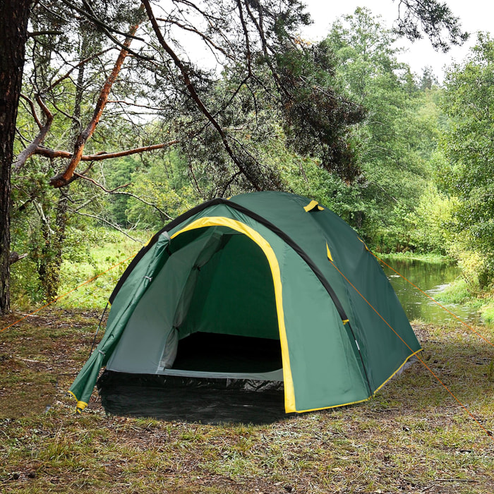 Tente de camping 2-3 personnes montage facile 2 portes fenêtres dim. 3,25L x 1,83l x 1,3H m fibre verre polyester PE vert