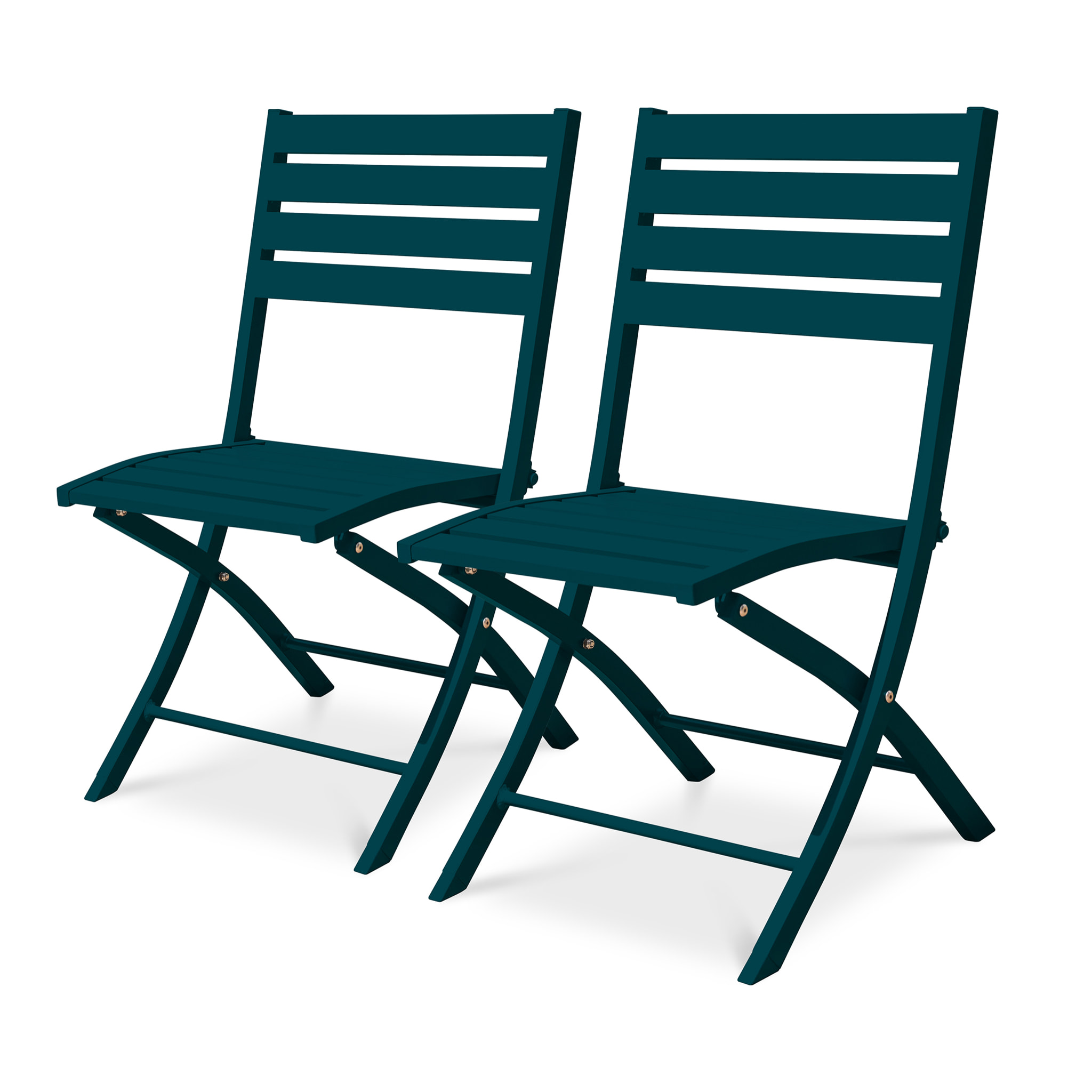 MARIUS - Lot de 2 chaises de jardin en aluminium bleu canard