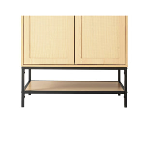 Nagato - armoire - cannage et effet bois - 80 cm - Bois / Noir