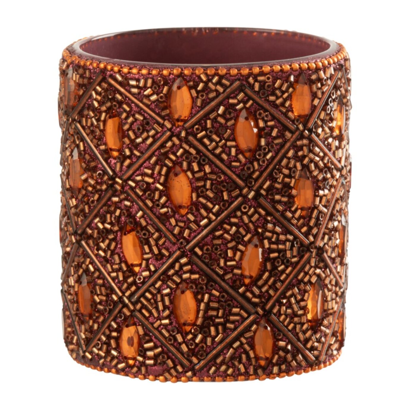J-Line photophore - verre/perles  - marron foncé/rouille - large