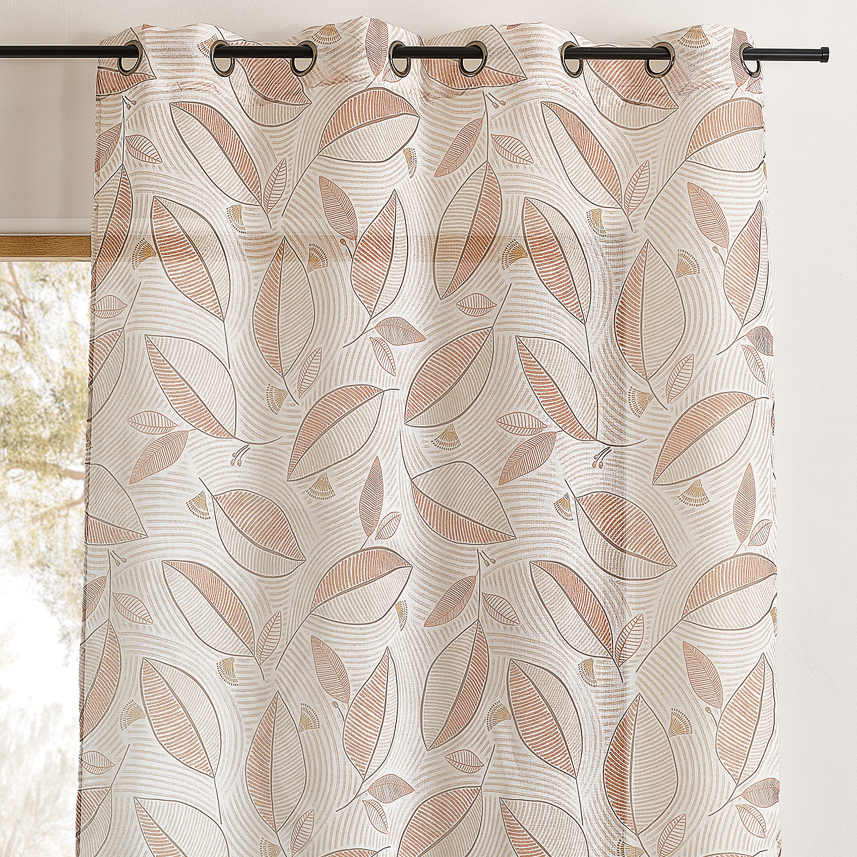 Voilage imprimé à motifs feuilles - Terracotta