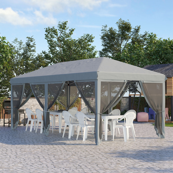 Carpa Plegable Pop-Up Gazebo 6x3 m Cenador Plegable con 6 Paredes Laterales de Malla Anti-UV y Bolsa de Transporte para Camping Fiestas Gris