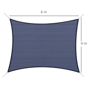 Voile d'ombrage toile solaire rectangulaire 6L x 4l m HDPE bleu