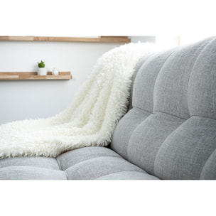 Canapé convertible scandinave 3 places en tissu gris clair et bois clair YUMI