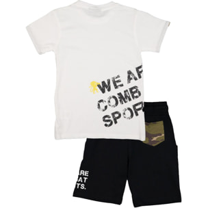 Set completo da bambino in cotone con t-shirt e pantaloncini Leone Camou