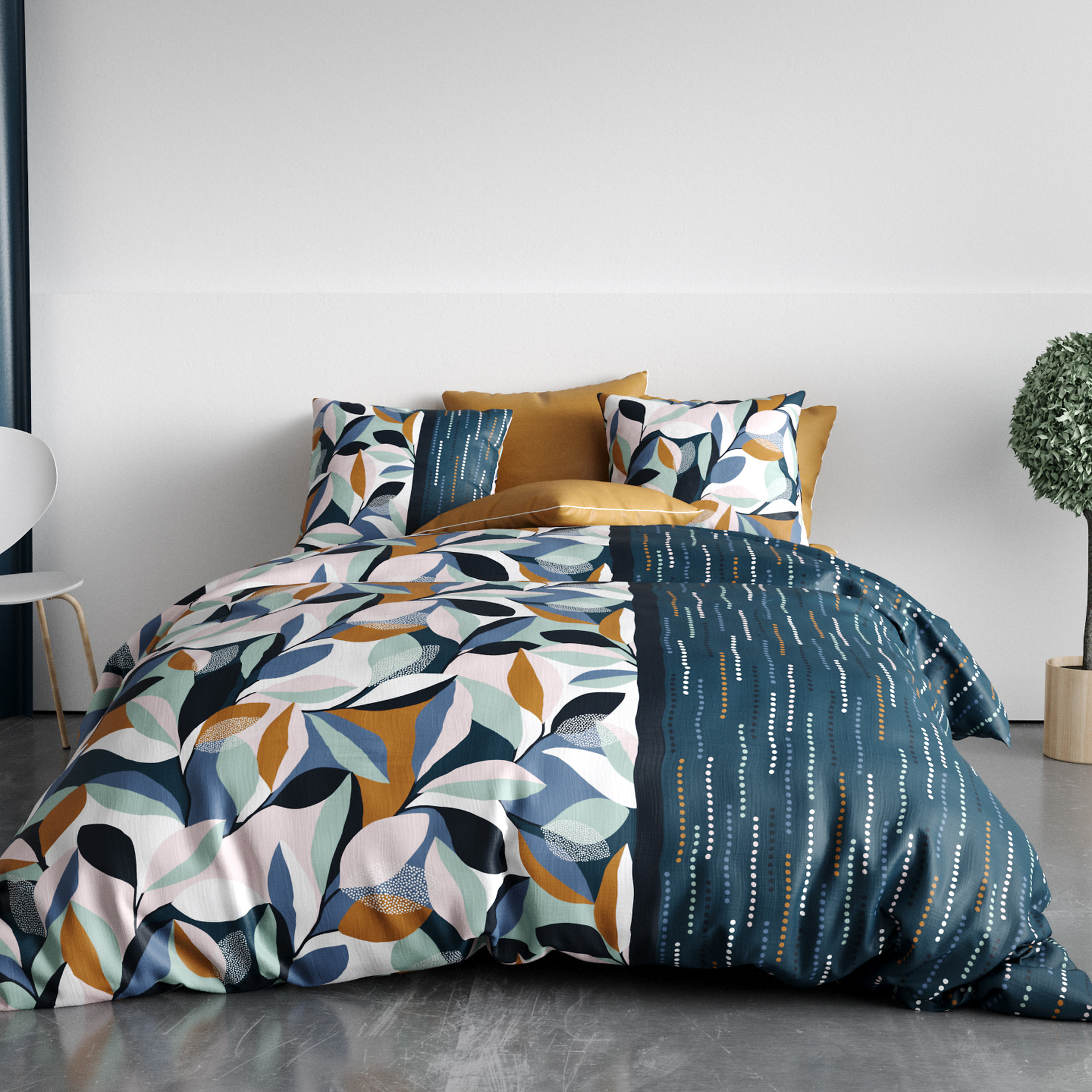 Parure Housse De Couette 3pcs 100% Coton 57 Fils Floris