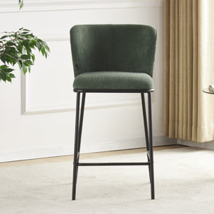 Lot de 2 tabourets de bar en velours côtelé, piètement noir - TOMA