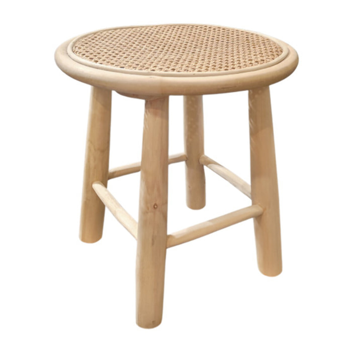 Table d'appoint ronde D. 40 cm bois de teck massif et rotin - LINA