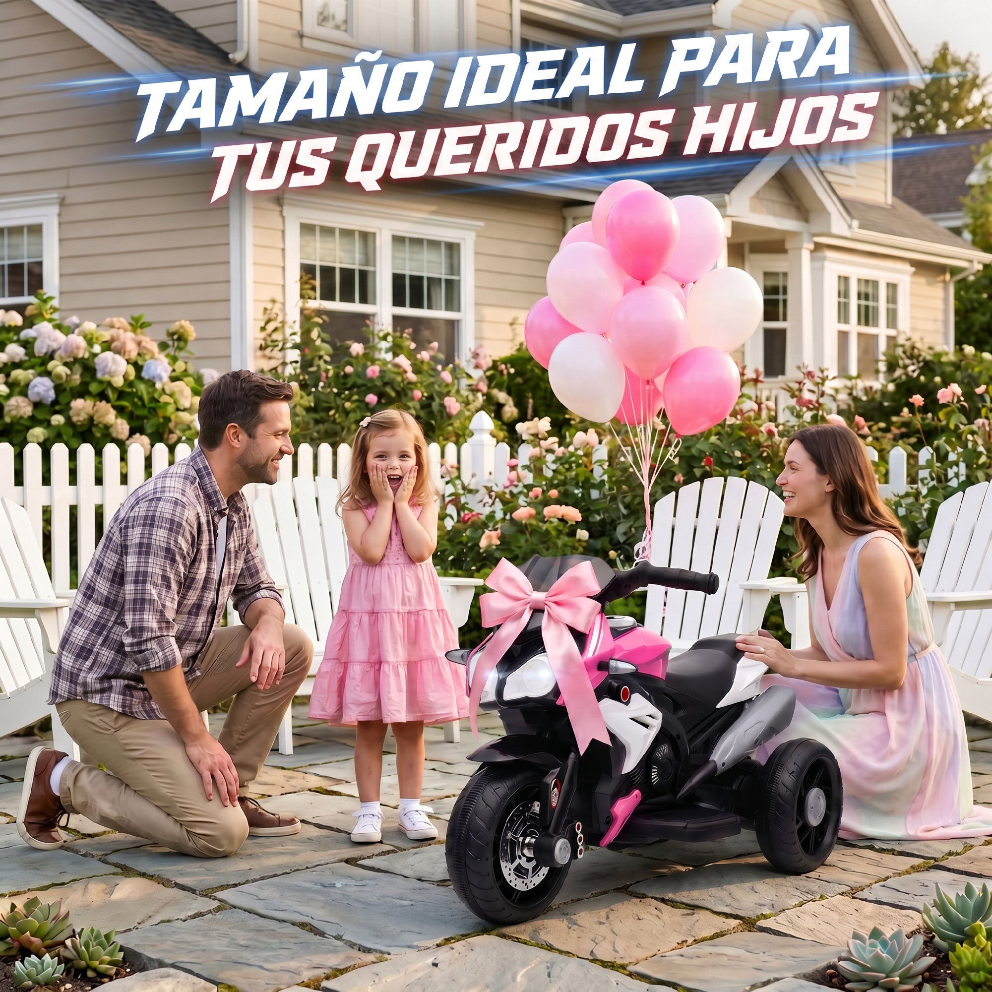 HOMCOM Moto Eléctrica para Niños con 3 Ruedas, Moto Eléctrica Infantil con Pedal, Faro LED, Música y Bocina, Regalo para Niños y Niñas de 3 a 5 Años, Rosa