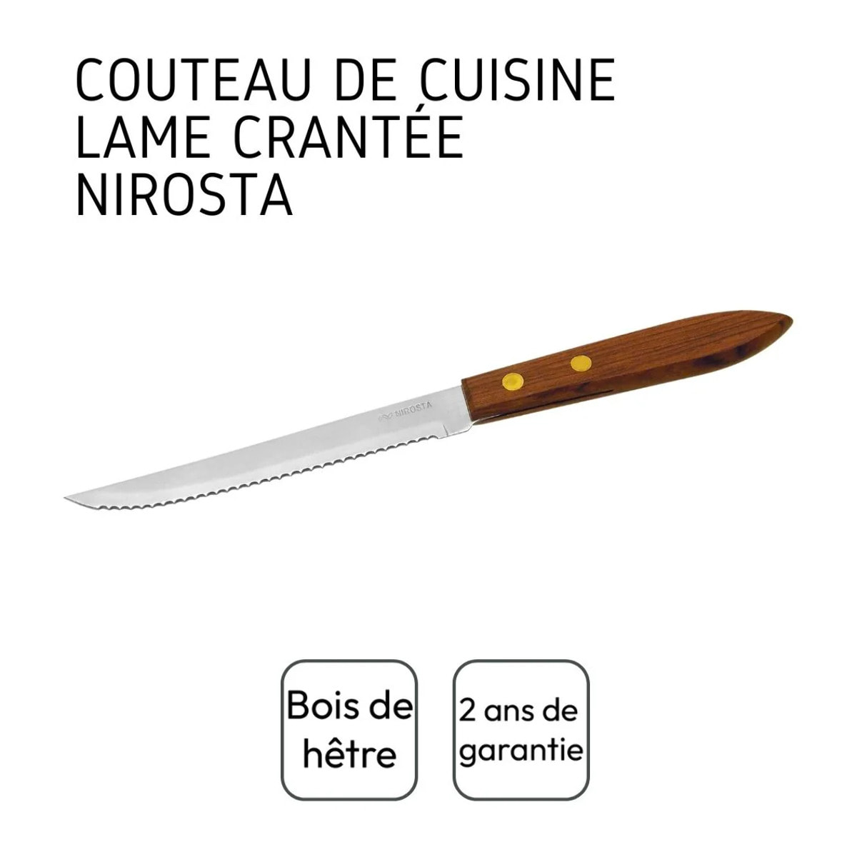 Petit couteau de cuisine avec manche en bois 21 cm Nirosta