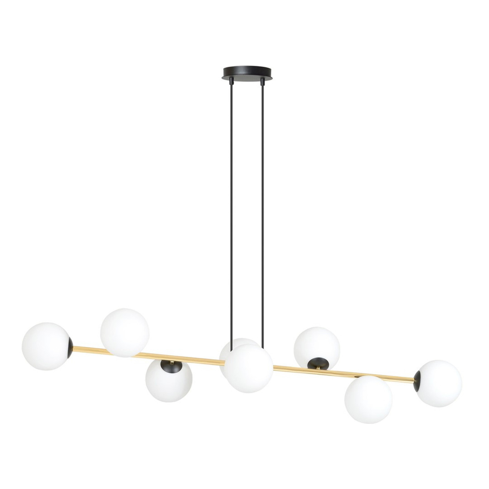 Lampada a sospensione Gravity in acciaio nero e oro con sfere in vetro