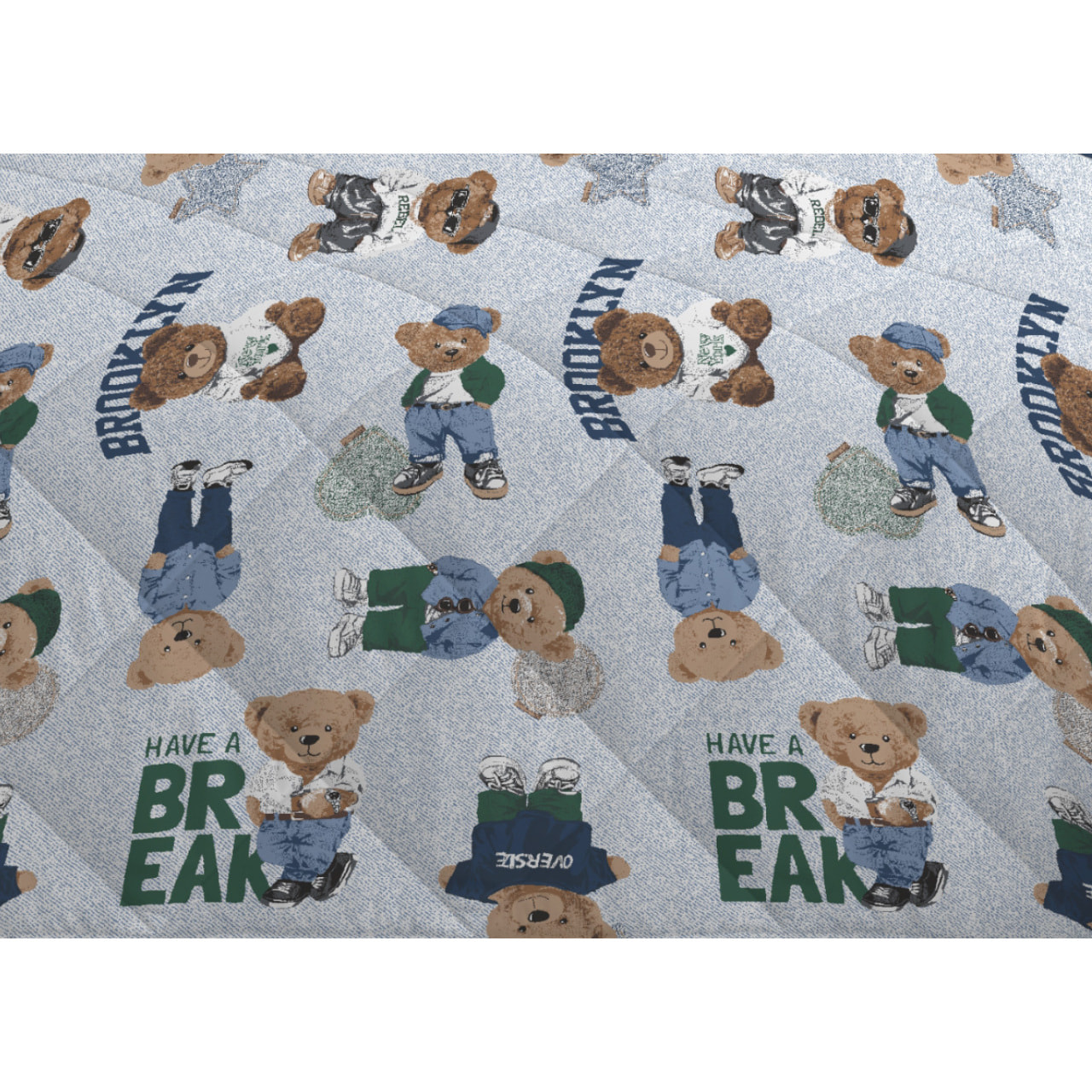 Trapunta Invernale 300gr Made in Italy Piumone Caldo Fantasia Orsetto Disegno Teddy Azzurro