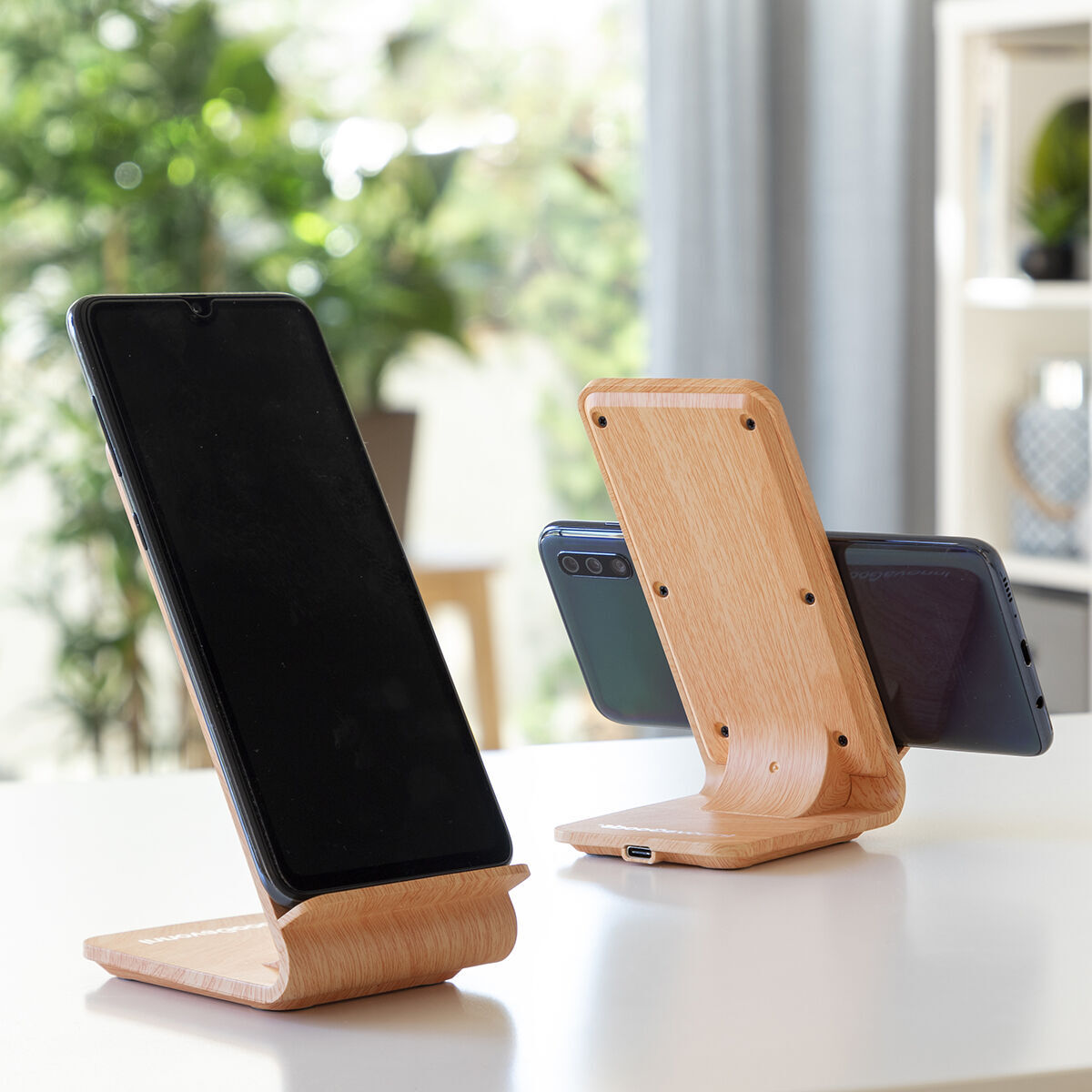 Caricabatterie Senza Fili Effetto Legno con Supporto Qistan InnovaGoods