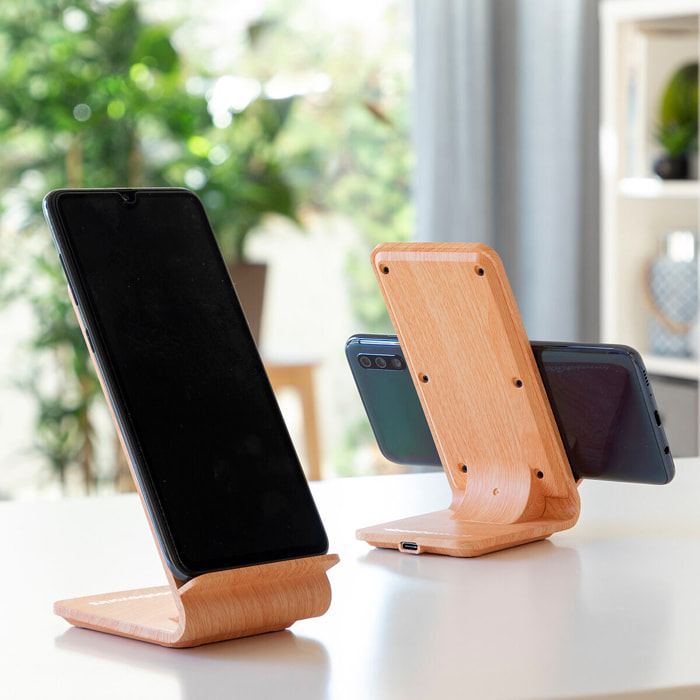 Caricabatterie Senza Fili Effetto Legno con Supporto Qistan InnovaGoods