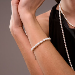 Bracciale con Perle a Pepita d'Acqua Dolce Bianche Ø 6/7 mm in Argento 925 placcato Oro bianco 18Kt