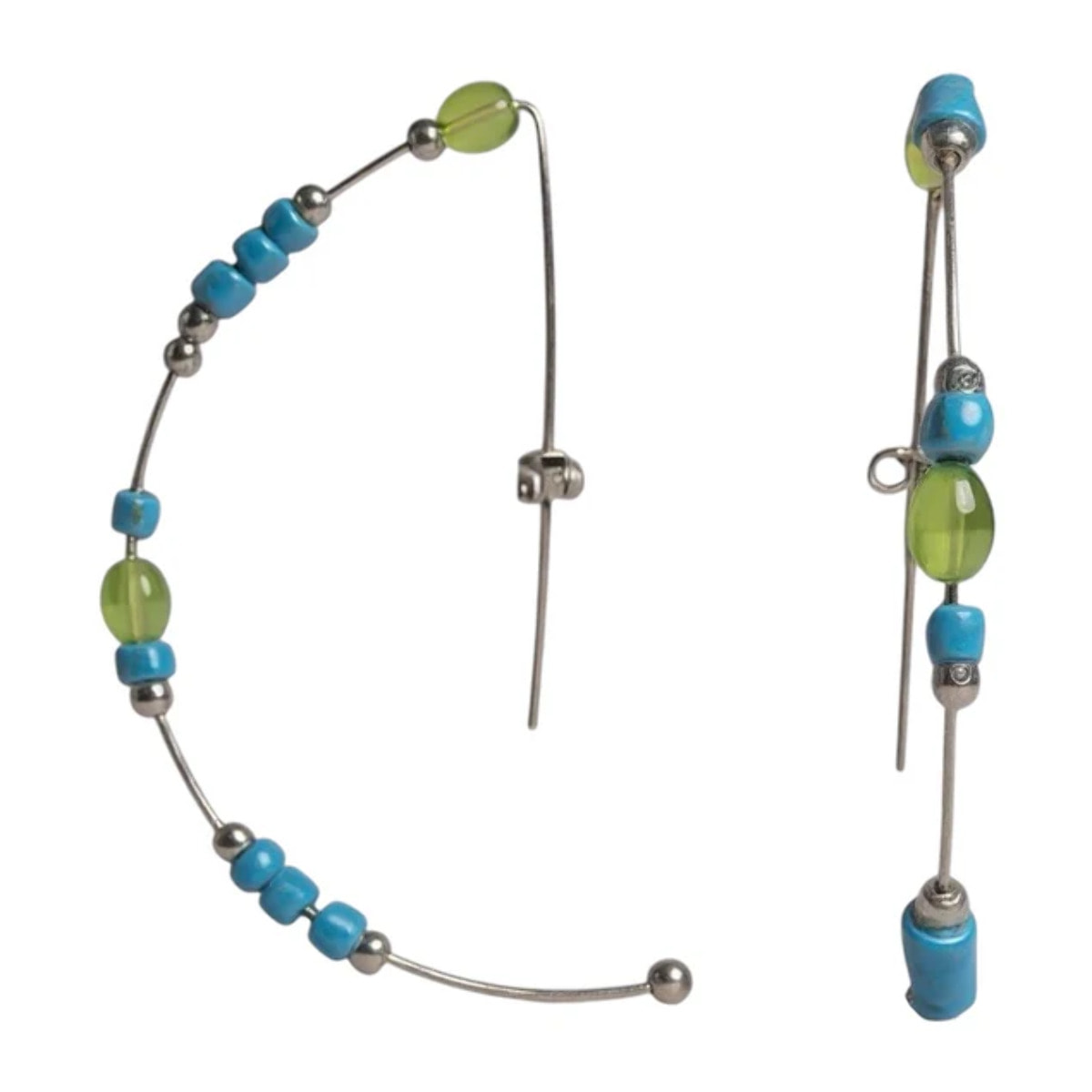 Pendiente tipo aro en plata 925 tonos verdes cristal _ Plata Úncia