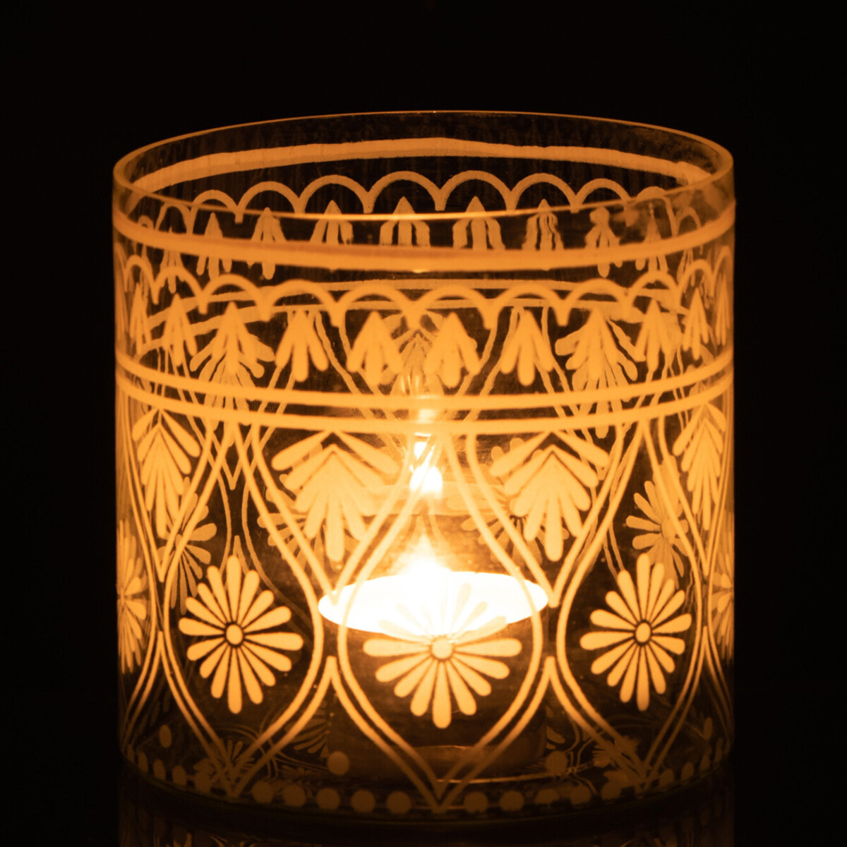 J-Line photophore à Motifs - verre - blanc/transparent - small -  4 pcs