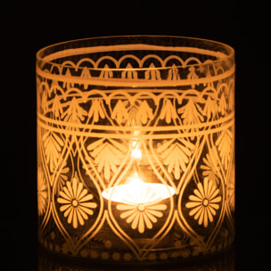 J-Line photophore à Motifs - verre - blanc/transparent - small -  4 pcs