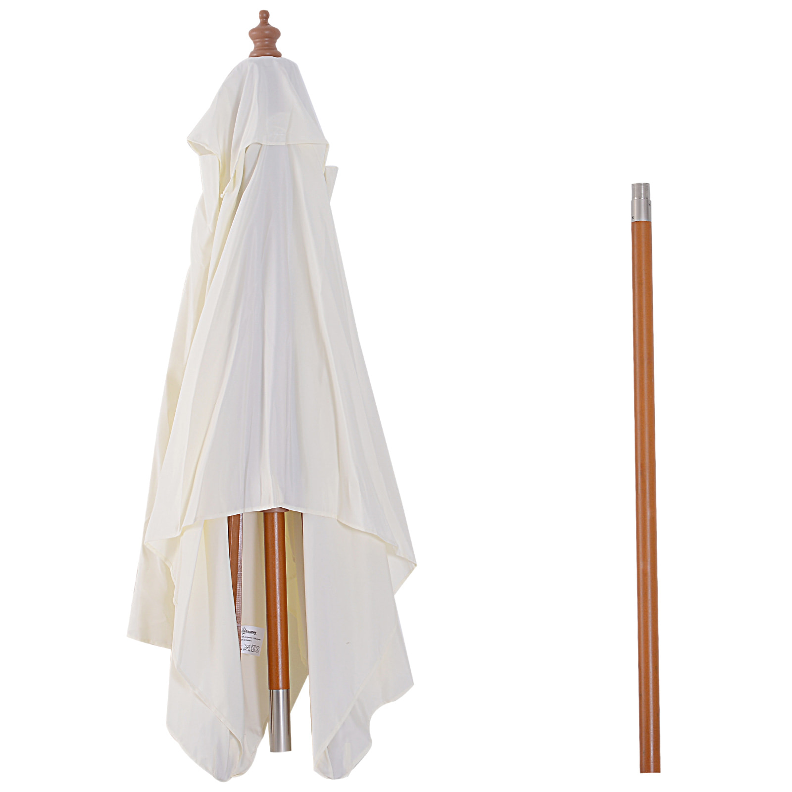 Sombrilla Ángulo Inclinable De Madera Bambú 2x1,5m Crema
