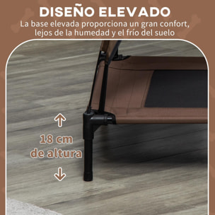 Cama Elevada para Mascotas Portátil con Toldo Extraíble Tela Transpirable al Aire Libre para Interior y Exterior 92x76x90 cm Café