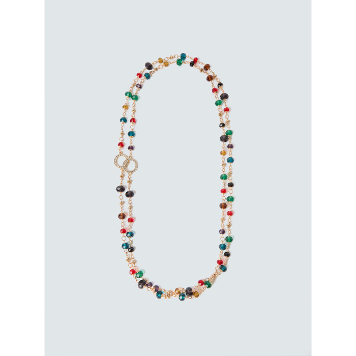 Fiorella Rubino - Collana lunga con perline multicolore e strass - Oro