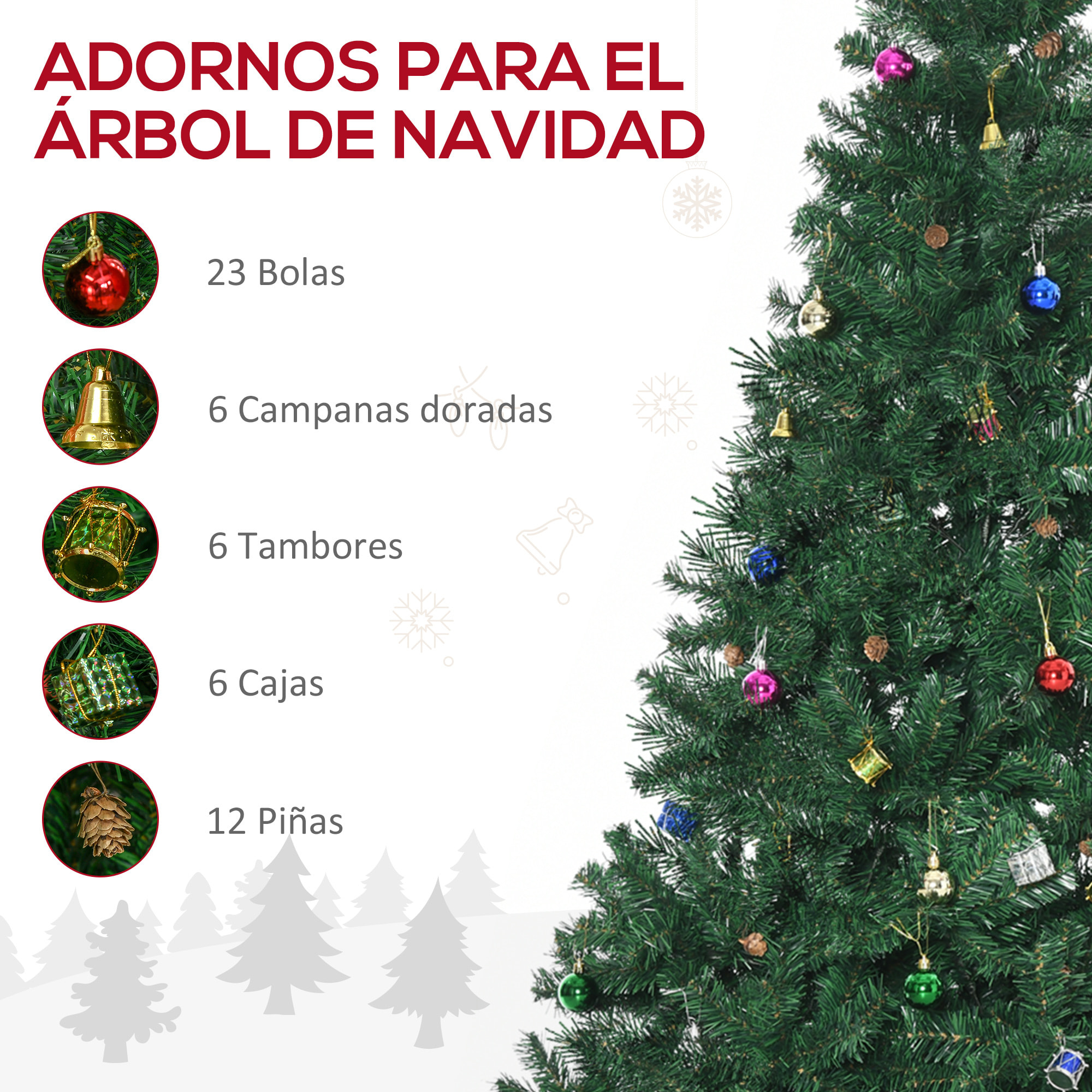 árbol de Navidad Artificial 210 cm Ignífugo con 1036 Ramas Adornos Decorativos