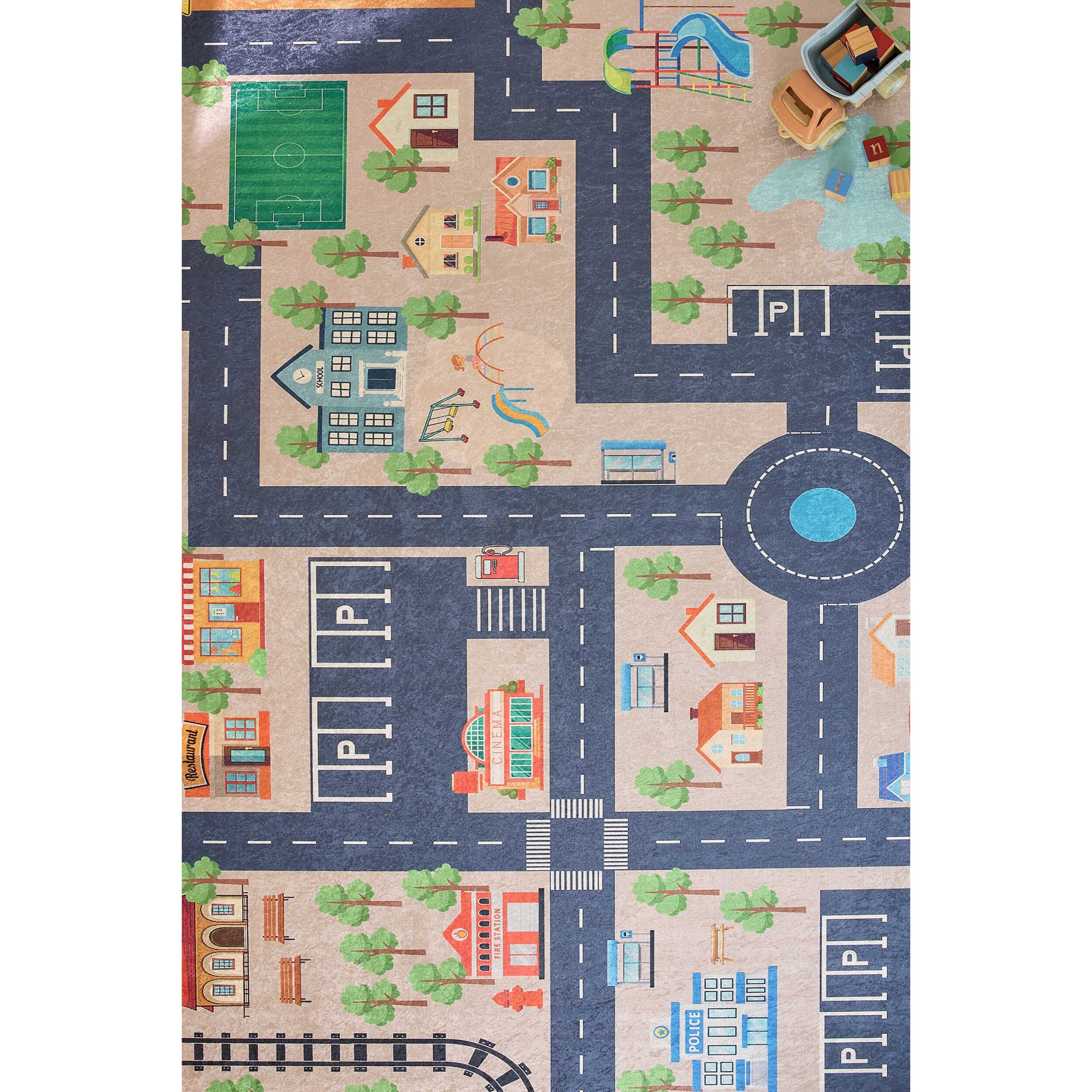 HAPPY - Tapis enfant lavable à motif circuit - Beige