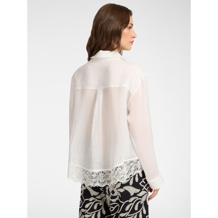 Elena Mirò - Camicia in ramié con pizzo - Bianco