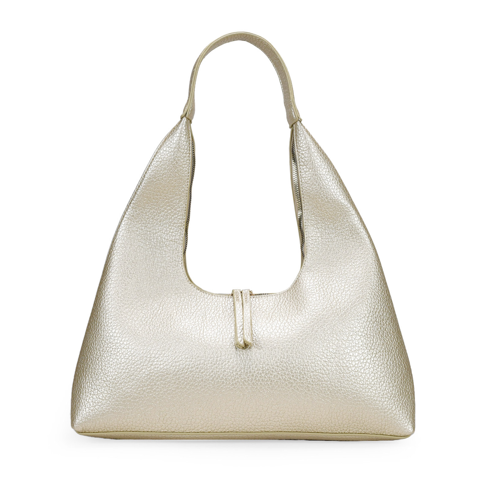 Bolso de hombro dorado con cremallera