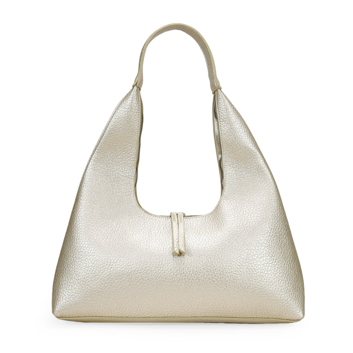 Bolso de hombro dorado con cremallera