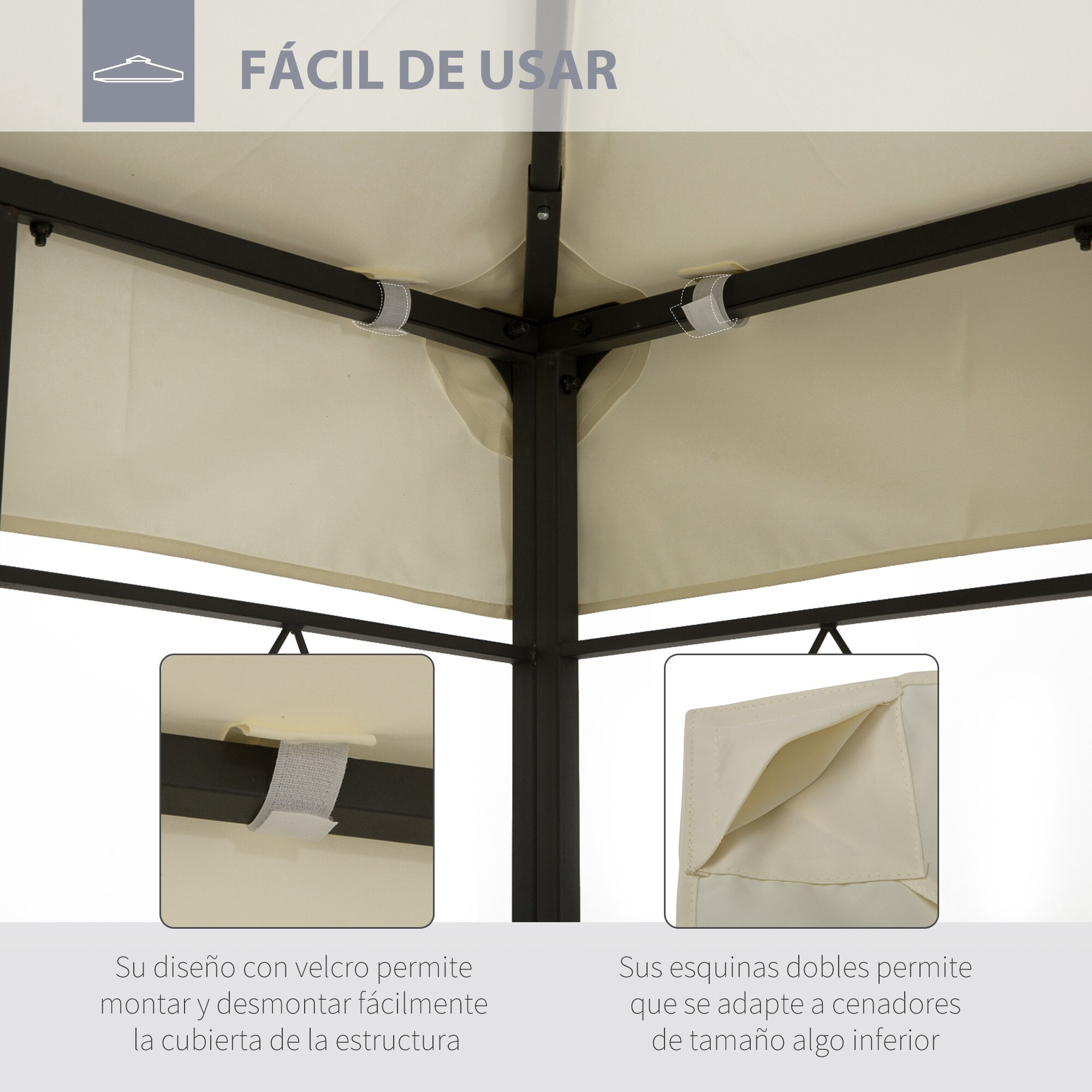 Conjunto de Cenador Incluye 1 Cenador de Jardín 4x3 m con 4 Cortinas Laterales 4 Mosquiteras y 1 Techo de Repuesto 4x3 m para Fiestas Eventos Exterior Gris y Crema