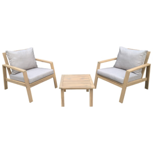 Salon de jardin en acacia massif 2 places GILI - coussins sable