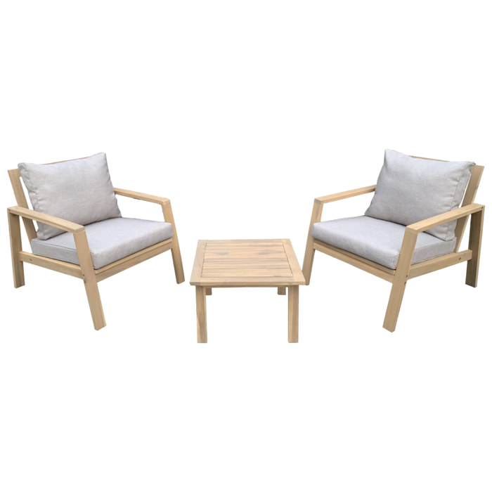 Salon de jardin en acacia massif 2 places GILI - coussins sable