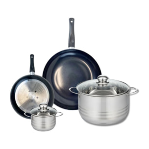 Ensemble de 2 Poêles de cuisson 20 et 28 cm et 2 faitouts 12 et 24 cm Elo Prima Brillant