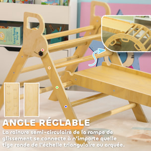 Ensemble d'escalade en bois 5 en 1 - triangle Pikler, arche, bascule, toboggan, rampe - panneaux bois pin